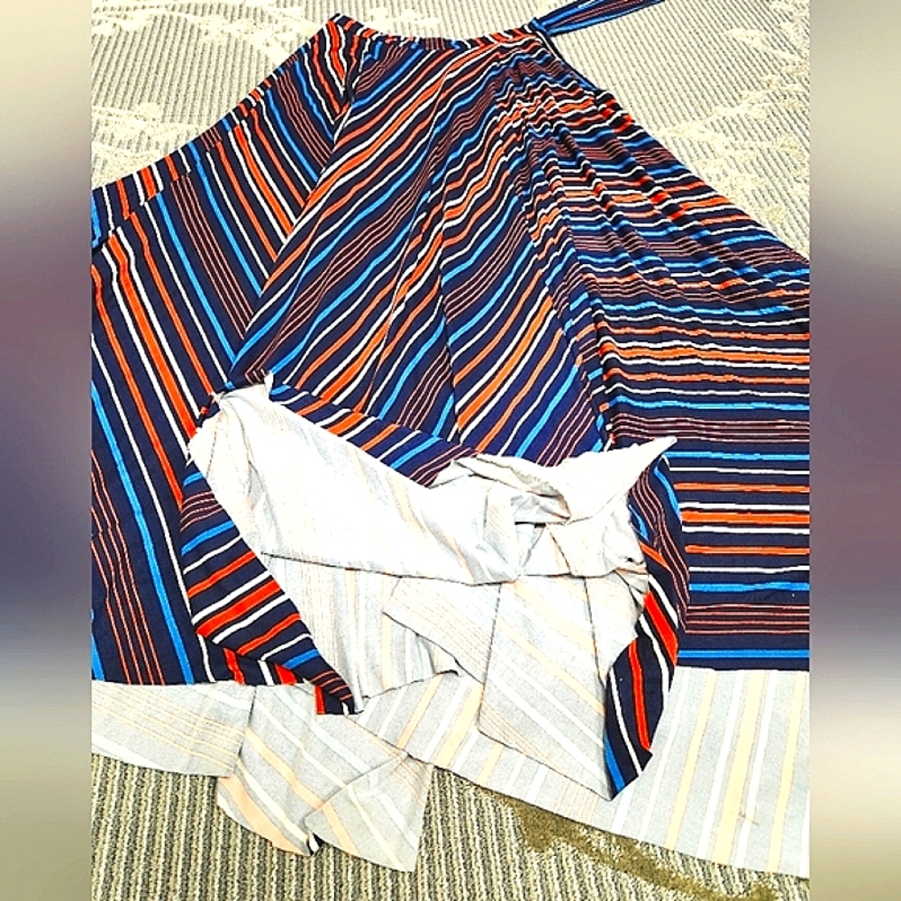 Striped Maxi Skirt With Ties. Custom Cut & Sewn. Mannequin Worn Only. - Picture 7 of 16